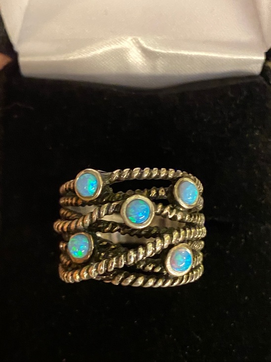 Jewelry - 925 Sterling Silver Blue Opal Multi-Band Statement Ring Size 7